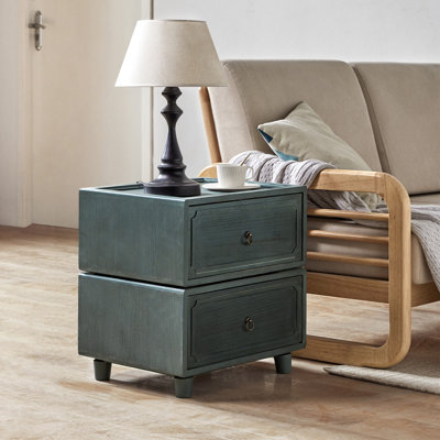 Aivery Farmhouse 2 - Drawer Solid Wood Modular Transitional End Table with Antique Bronze Handles