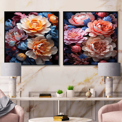 Belles pivoines colorées «Come Alive» - ensemble de 2 pivoines carrées