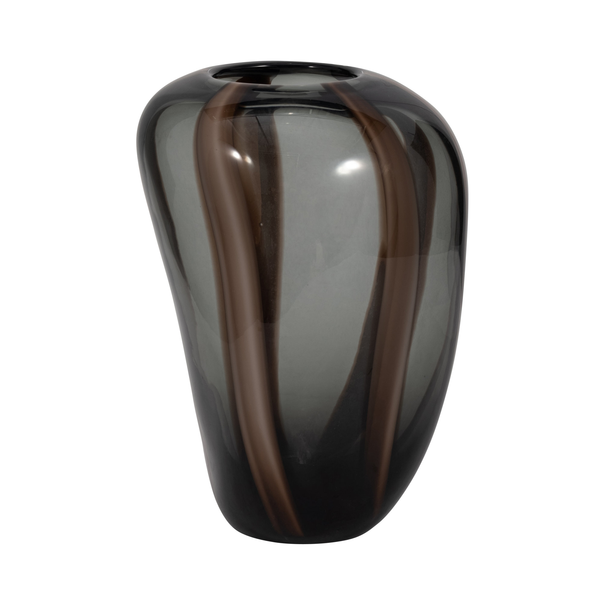 Bayle Brown Striped Glass Vase, Novelty, Striped, 11" H x 8" W x 7" D