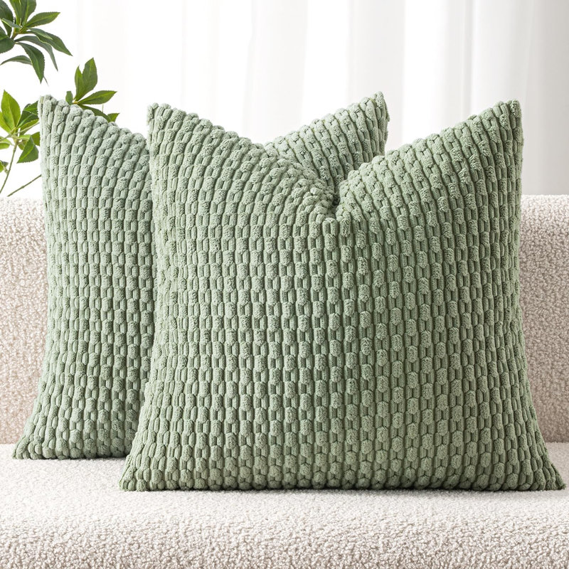 Housses de coussin 18 x 18 po en velours côtelé vert sauge, paquet de 2 taies d'oreiller rayées, Vert sauge
