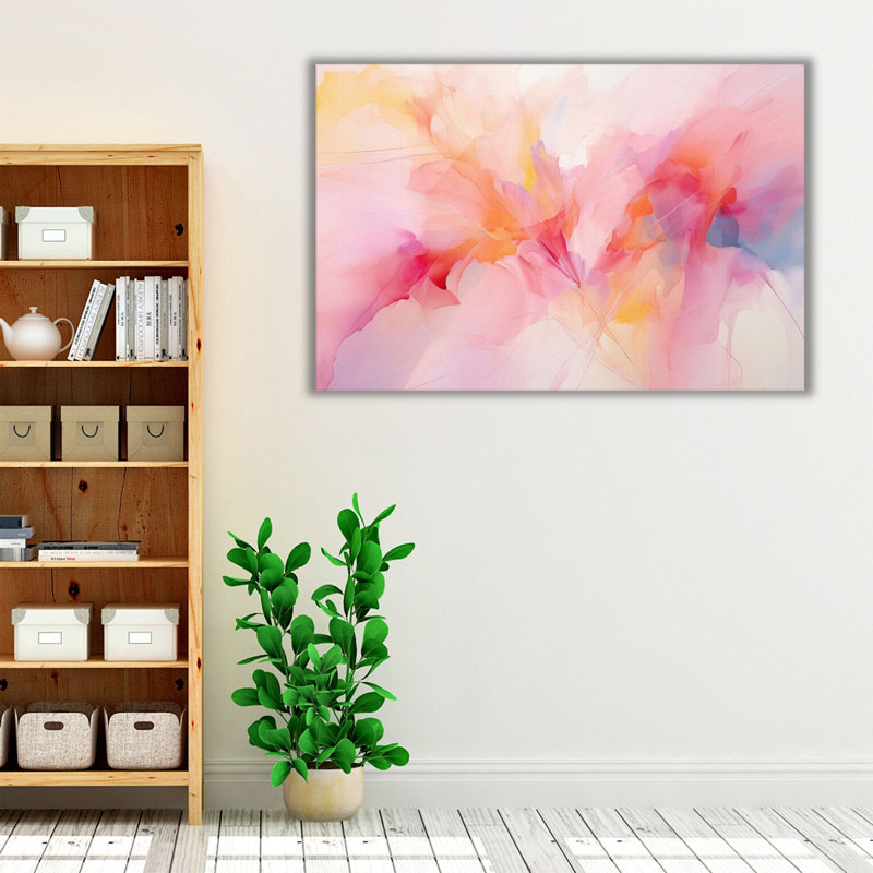 Art mural fantaisiste avec abstraction rose, Cadre flottant noir, H 32 po x l 48 po x P 1,25 po