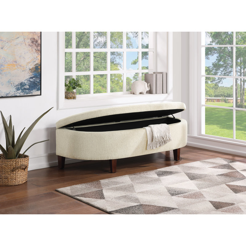Lorinne Upholstered Storage Bench, Linen White