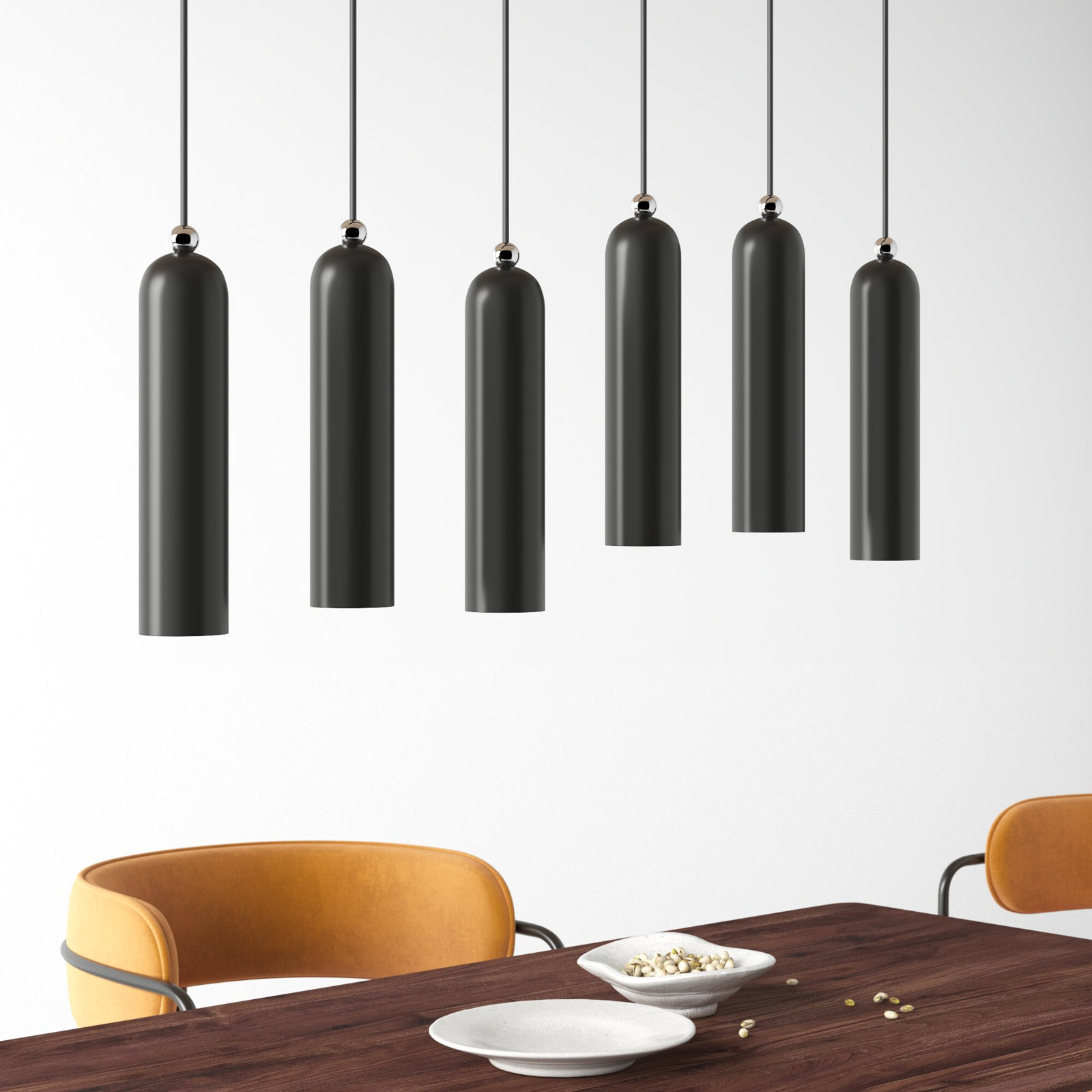 Veikko Dimmable 6-Light Pendant, Shiny Black