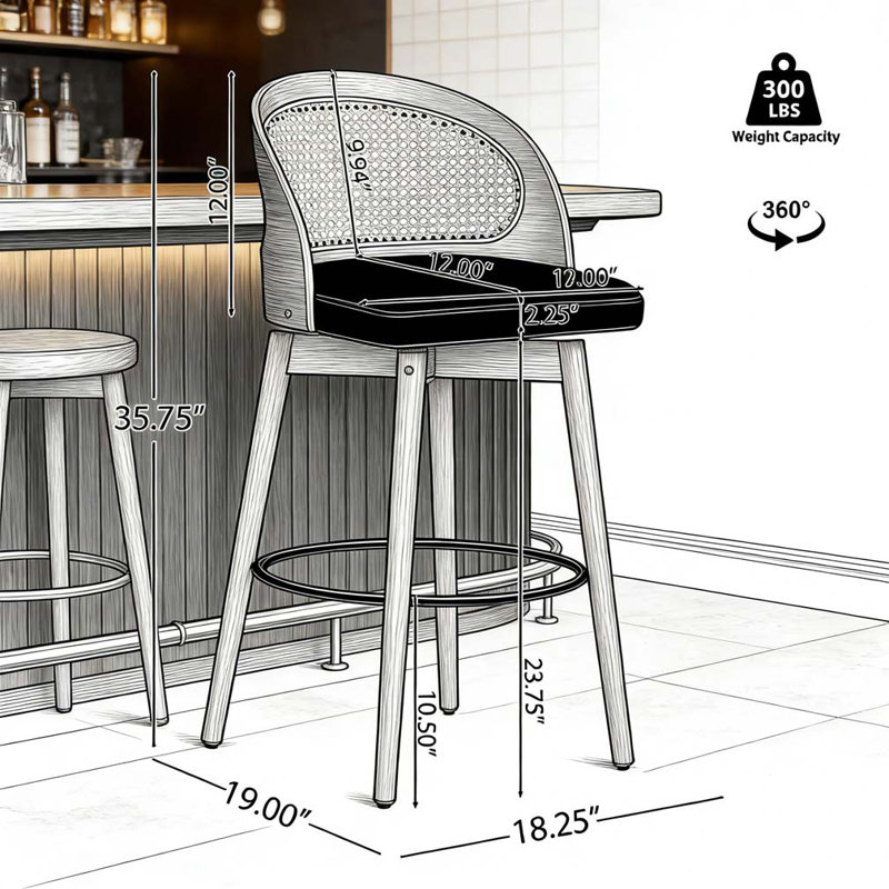 Tabouret de bar Como, Beige, noyer