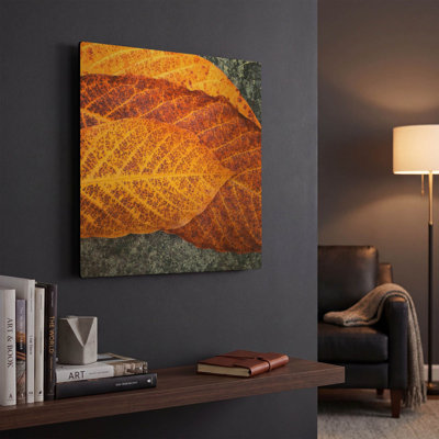 «Three Leaves» par Jan Bell, art mural en métal doré, 12 po x 12 po