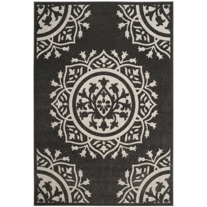 Tapis floral gris anthracite / crème Bryan, Rectangle 5 pi 3 po x 7 pi 7 po