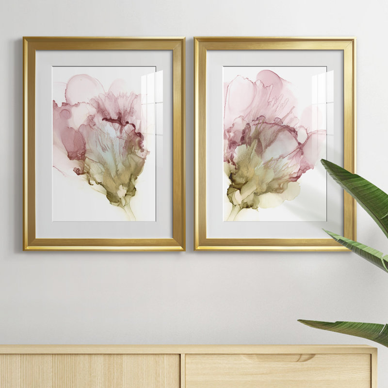 " Flowering Pink I " 2 - Pieces Painting Print, Gold, 24.5" H x 18.5" W x 1" D
