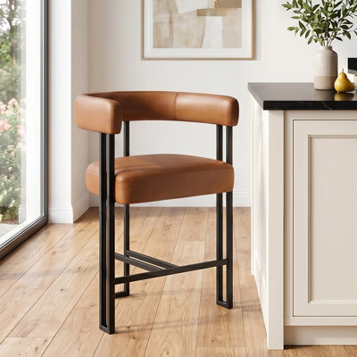 25" Faux Leather Upholstered Arm Counter Stool
