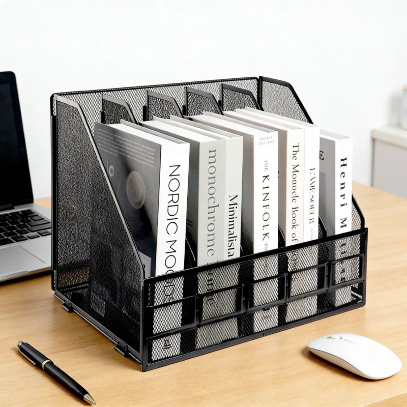 Organisateur de dossiers en maille métallique, porte-documents vertical à 5 sections A4 pour magazines, dossiers et papiers, support de bureau compact