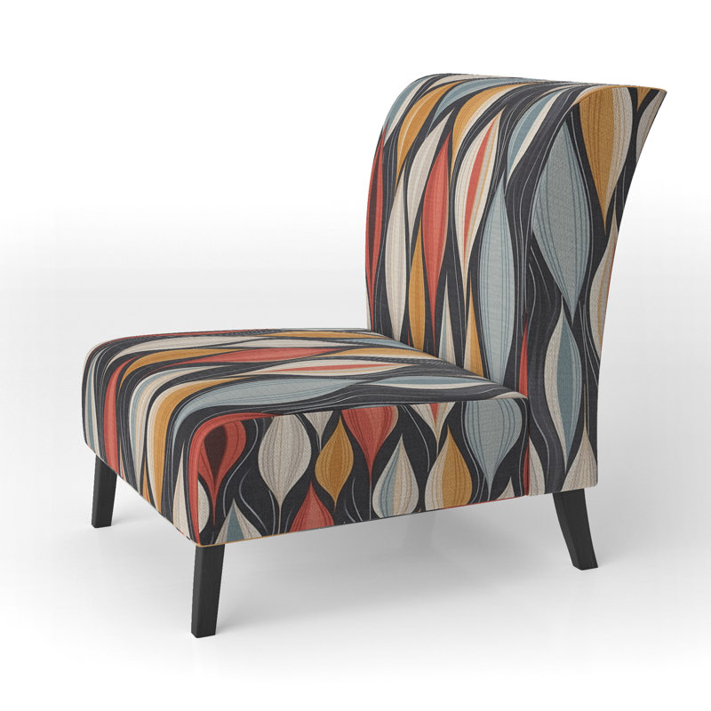 Retro AbstractáLeaves II - Velvet Upholstered Contemporary Slipper Chair, Geometric Abstract Accent Chair
