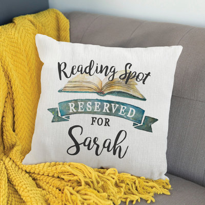 Reserved Reading Spot Throw Pillow With Custom Name Printed | Square Removable Cover | Decorative Accent | 14" X 14"