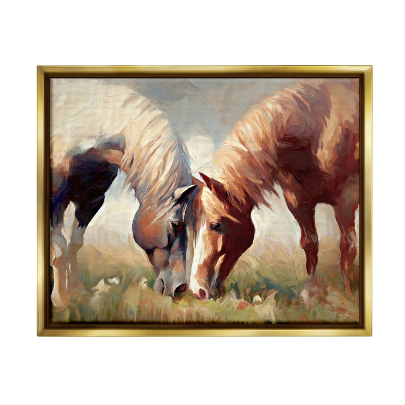 «Grazing Horse pair» par Ramona Murdock sur, H 17 po x l 21 po, Cadre flottant métallique doré