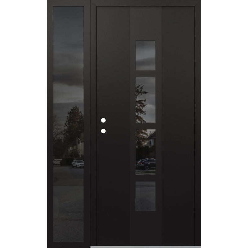 Porte d'entrée pré-suspendue à panneau en acier noir Diamond A10 avec panneau latéral, Droite / vers l'intérieur