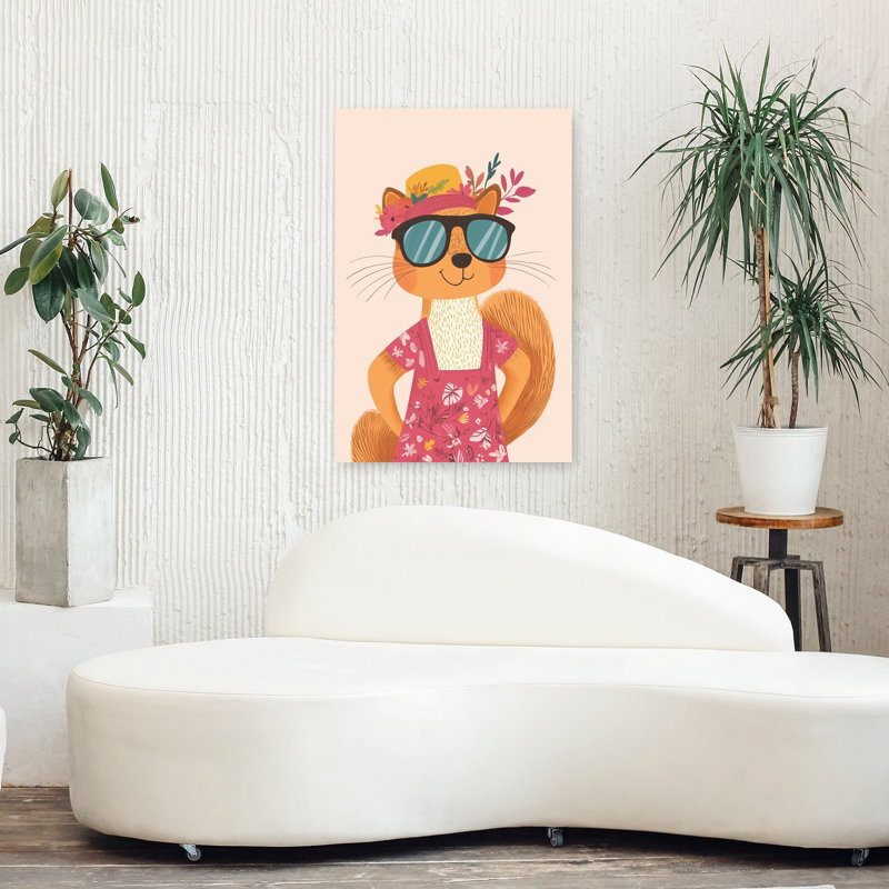 Stylish Floral Squirrel Contemporary Squirrel Flower Forest Wall Art Print by Mathieu - Wrapped Canvas Print