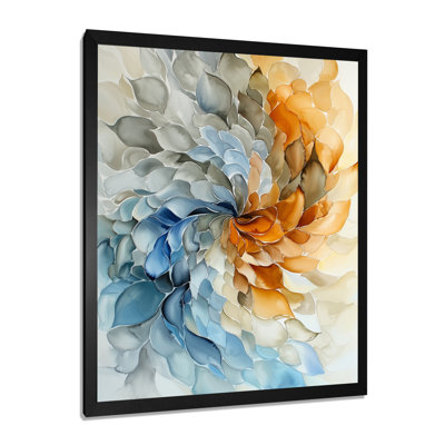 Abstract Botanical Orange & Blue Leaves Vortex III - Abstract Spirals Wall Art Print