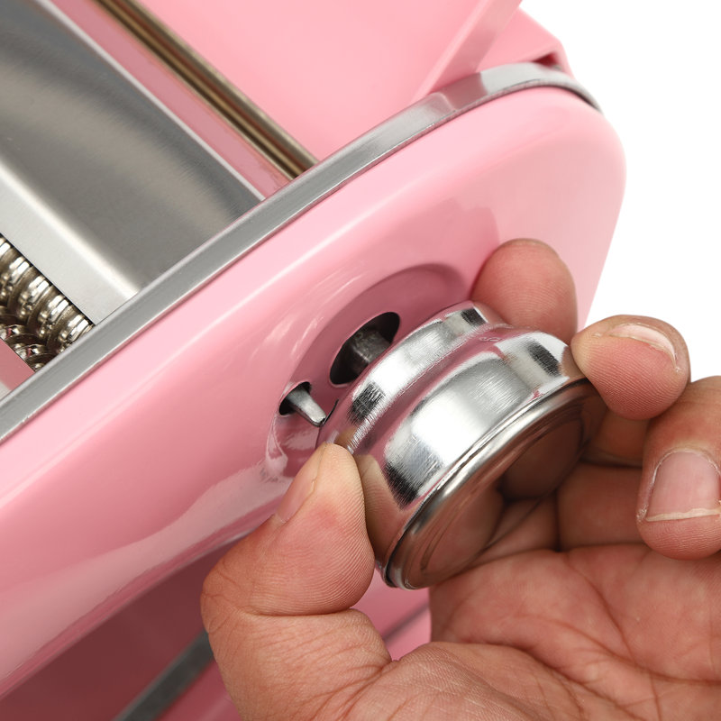 Pink Stainless Steel Manual Pasta Maker with Adjustable Thickness