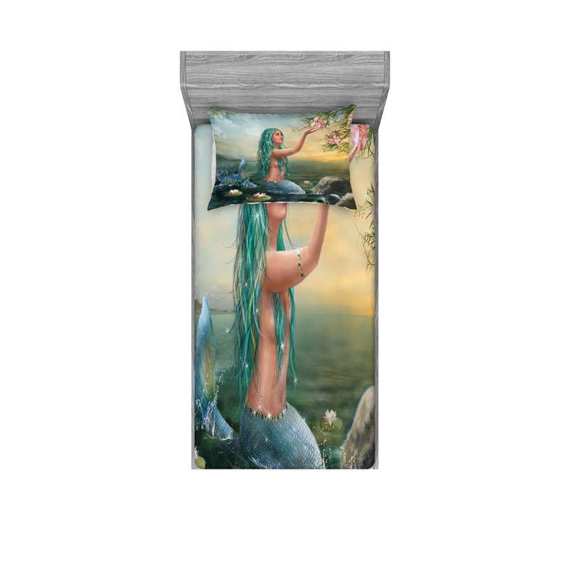 Ensemble de draps et taies décoratives Ambesonne Mermaid, bleu mer / bleu pétrole
