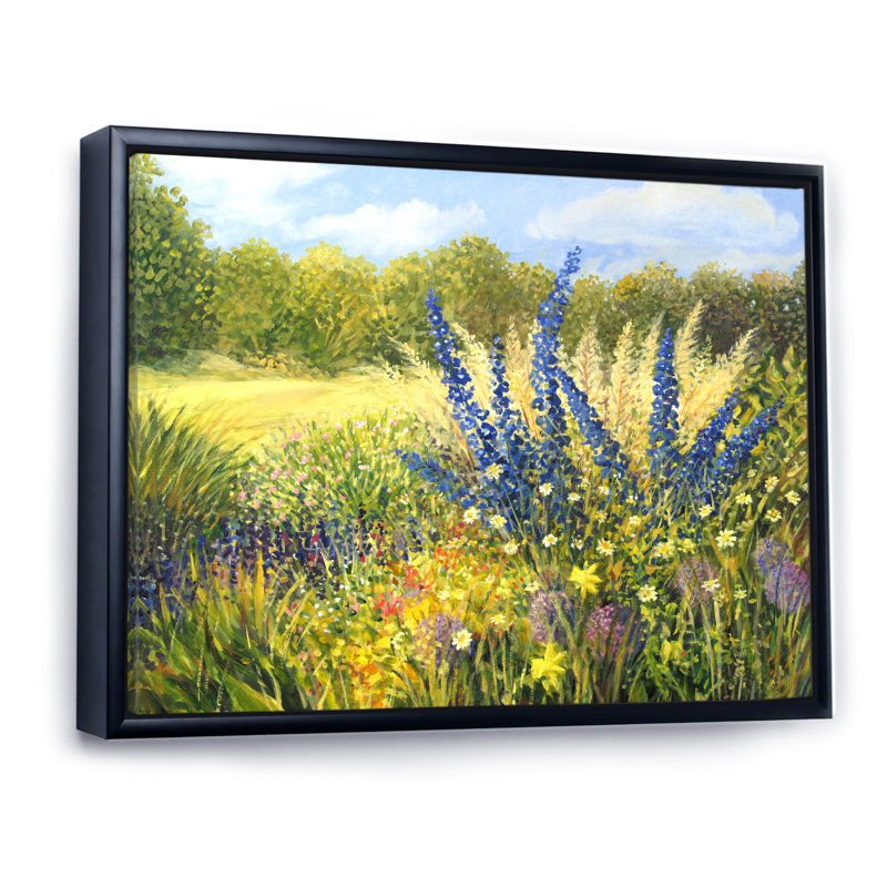 Fleurs sauvages - reproduction de cadre flottant sur toile, H 16 po x l 32 po x P 1 po, Cadre flottant noir