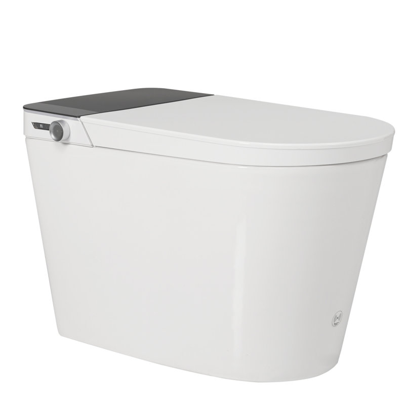 Toilette intelligente bidet avec fonction, couvercle à ouverture et fermeture automatique, siège chauffant, nettoyage et séchage à l'eau chaude, capteur de pied pour chasse d'eau, écran à DEL, télécommande, apparence blanche. Fontaine multiple