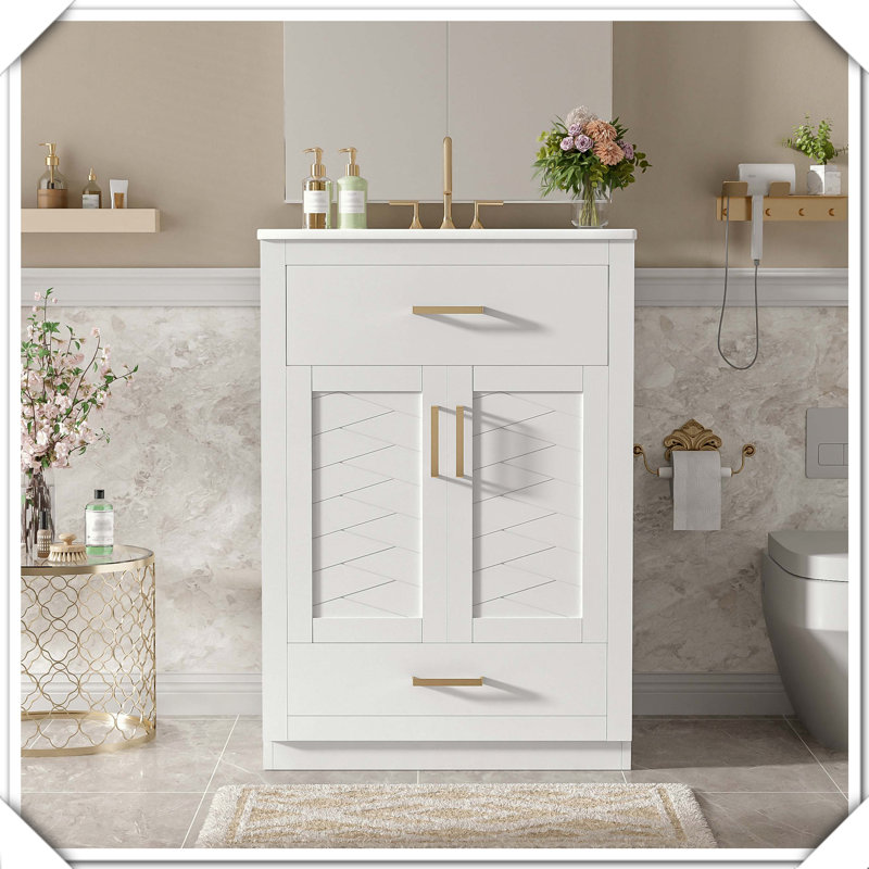Meuble-lavabo simple avec tiroir intégré en céramique, Blanc