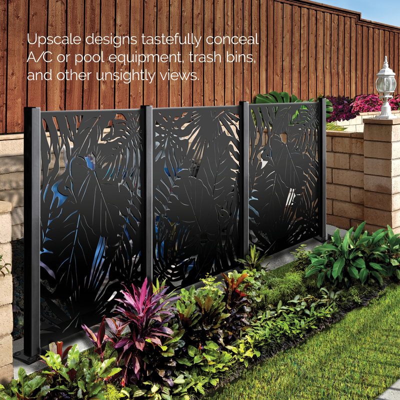 Rainforest 3 ft. x 4 ft. Decorative Privacy Panel in Black Powder-Coated Steel with Screws
