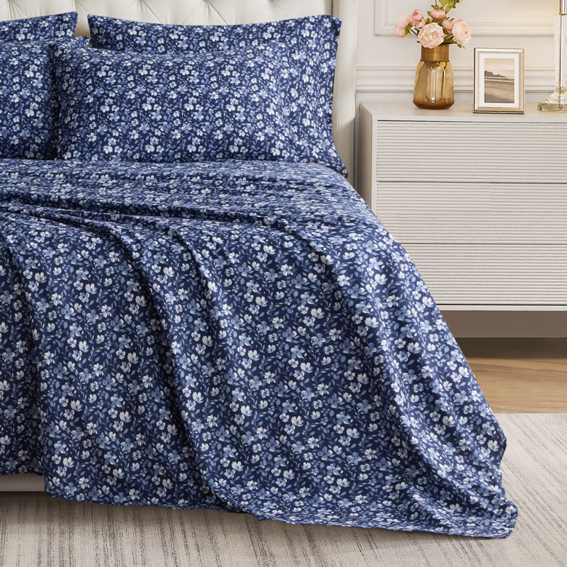 BCBG Microfiber Sheet Sets with Extra Pillowcases, Queen, Aranza-Insignia Blue