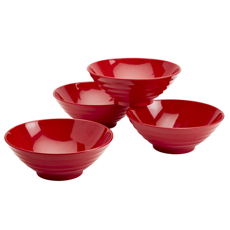 INFUSE 4-Piece Melamine Nesting Ramen Bowl Set, Red