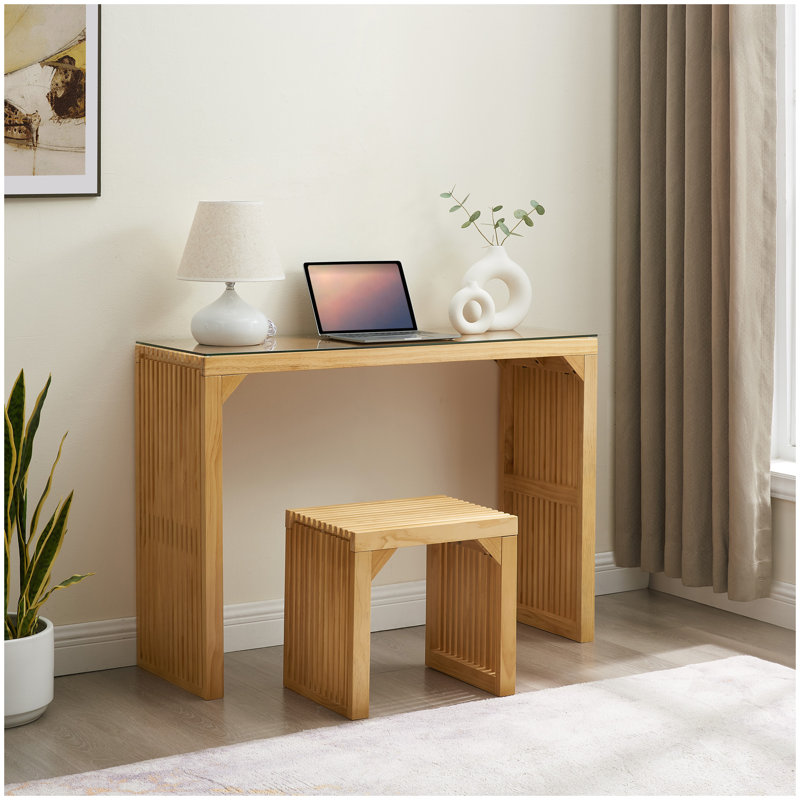 Natural Pine Dining Bench and Table Set – Versatile Indoor Wood Furniture for Entryway, Living Room, Kitchen, and Bedroom – Includes Small Tempered Glass Top