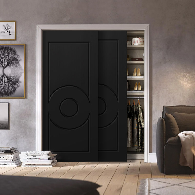 Portes de placard coulissantes à panneaux, 48 po x 80 po, Noir anthracite
