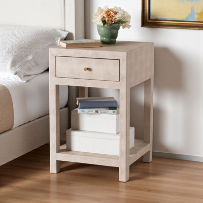 Zorianna 1-Drawer End Table in Beige Faux Shagreen