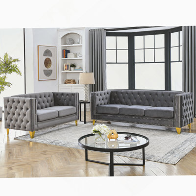 3-Seater + 2-Seater Combination Sofa.GREY VELVET