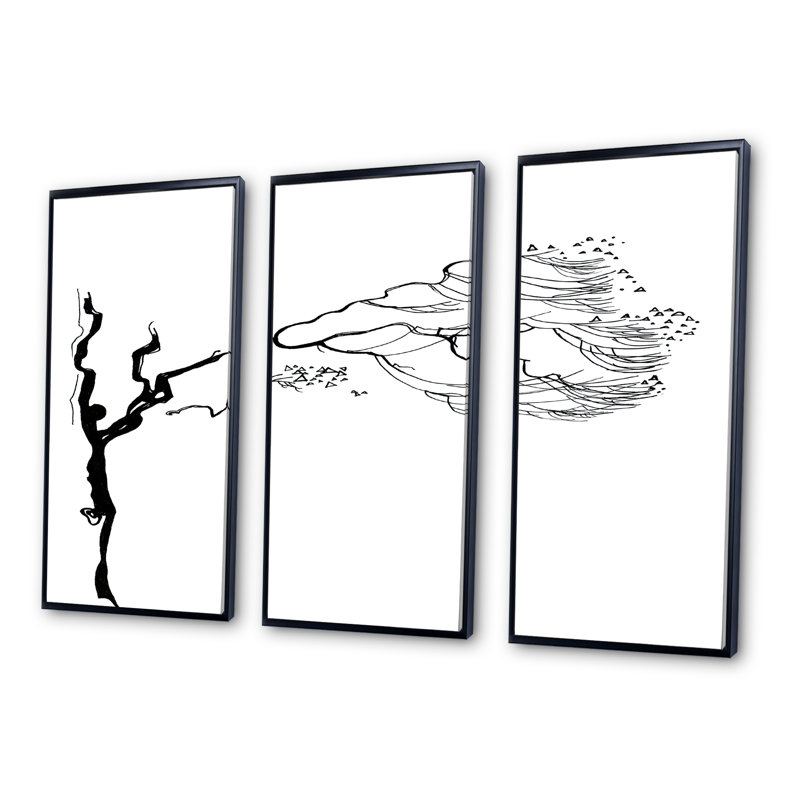Arbres noirs et blancs I - ensemble d'art mural sur toile traditionnel encadré de 3, Cadre noir, H 28 po x l 36 po x P 1 po