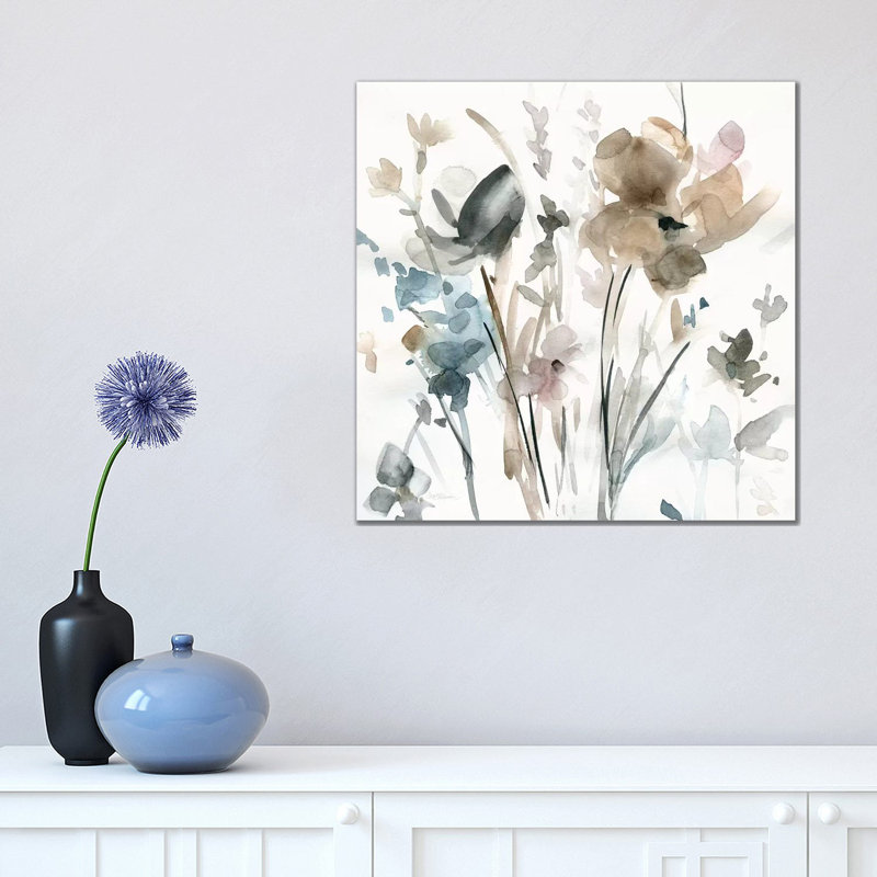 Allure délicate fleuris ii, H 18 po x l 18 po x P 1,5 po, Toile avec cadre noir, Pas de tapis