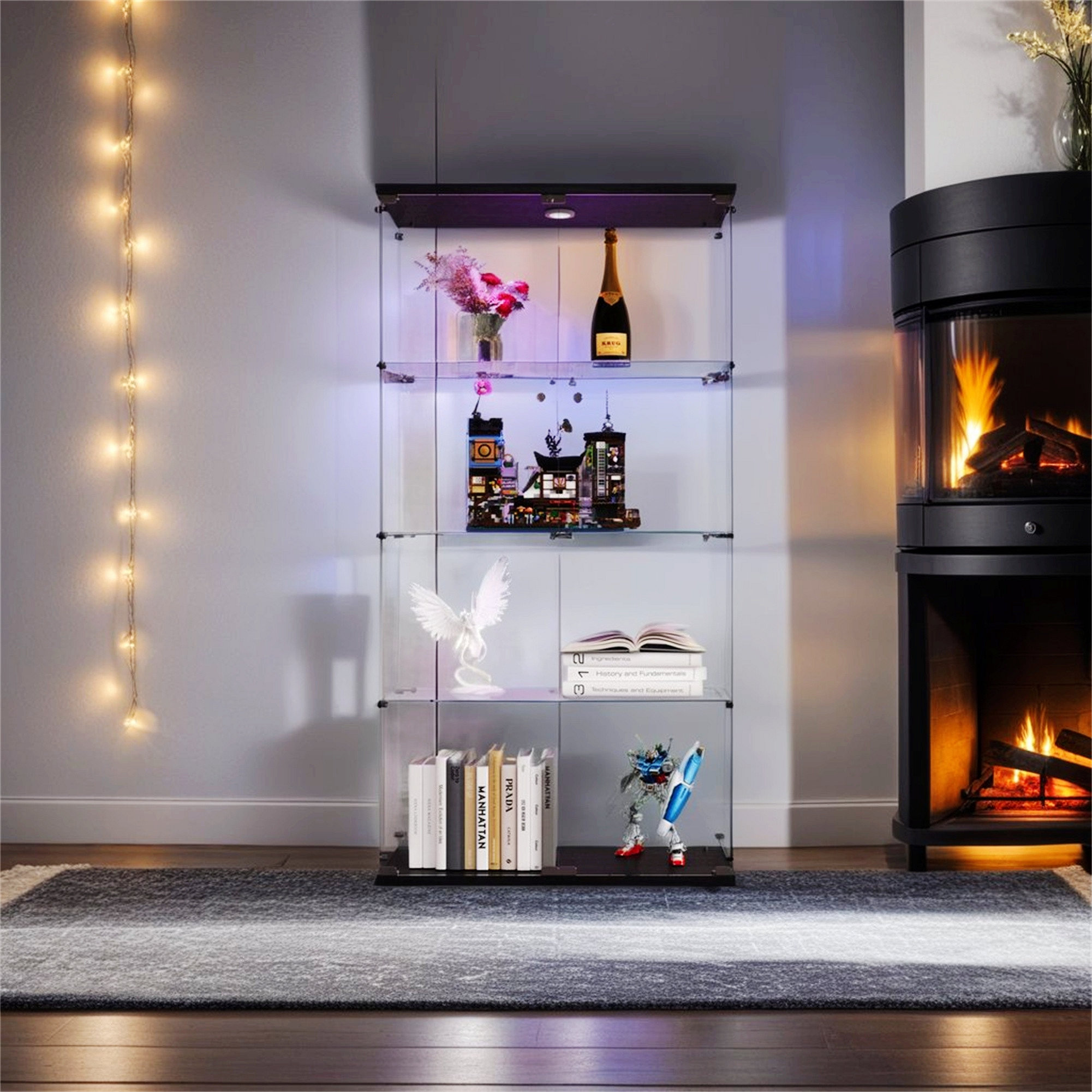 Brayden Studio® Lighted Glass Cabinet, Display Cabinet With 4 Storage ...