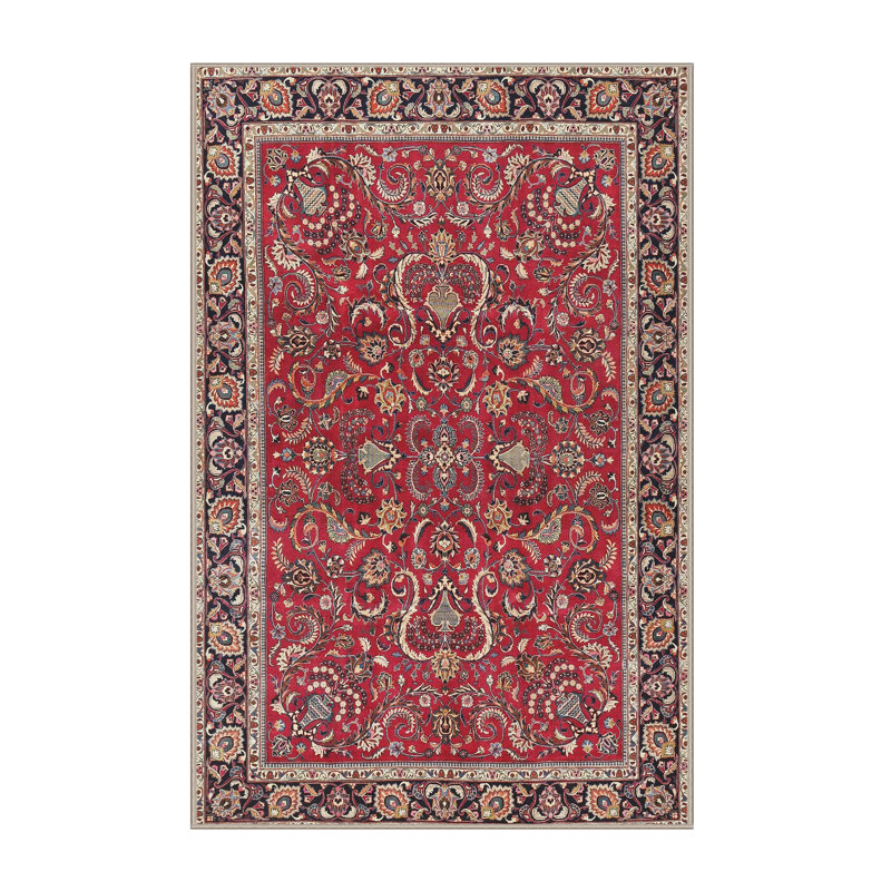 Tapis traditionnel rouge / noir Pearces, Rectangle 5 pi x 7 pi