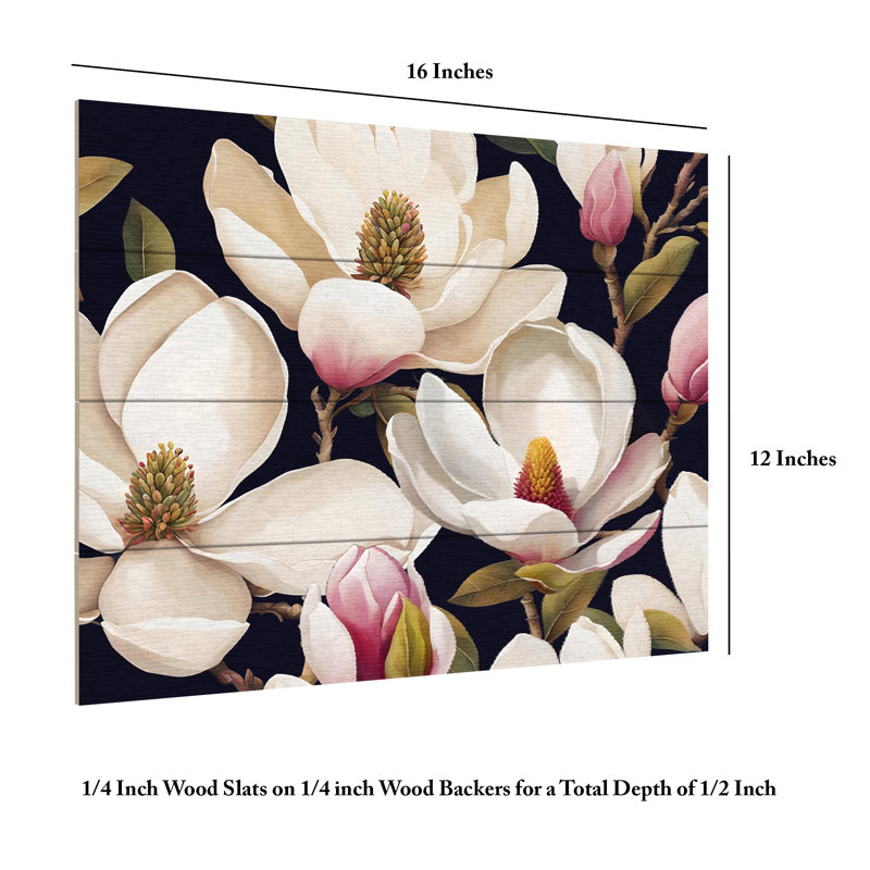 Tina Lavoie Spring Magnolias Wood Slat Art, H 12 po x l 16 po