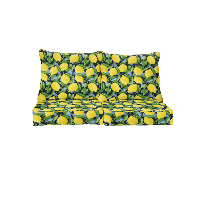 Outdoor Loveseat Pillow and Cushion Set, Richloom - Citrus Sapphire, 23.5 in W x 23 in D x 5 in H