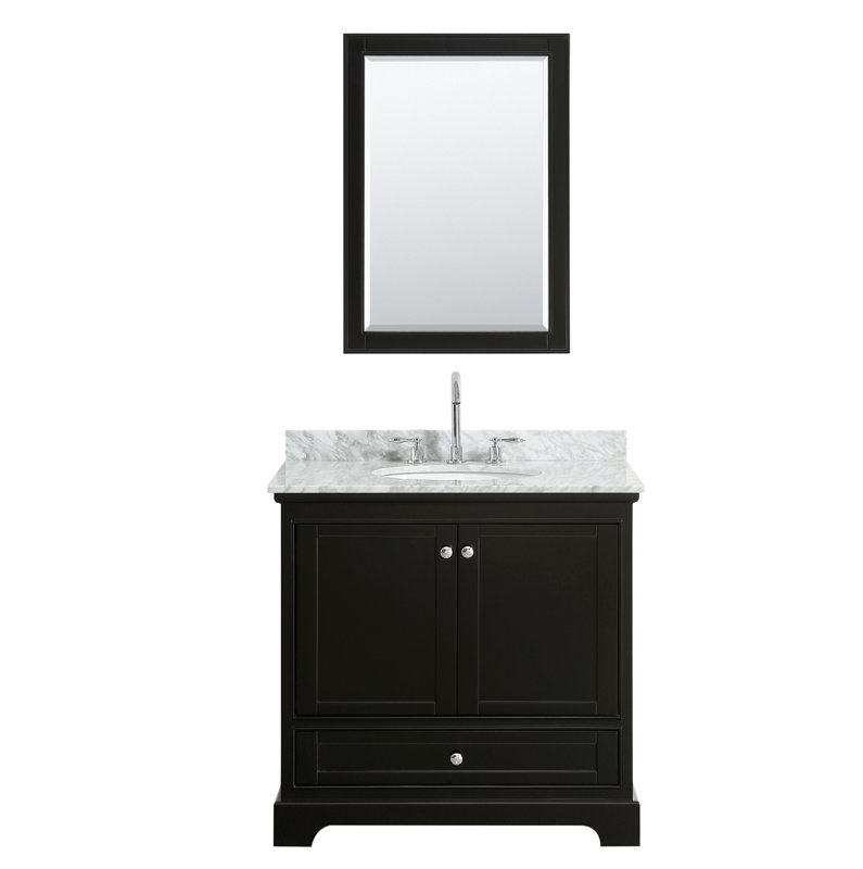 Deborah 36'' Single Bathroom Vanity with Marble Top with Mirror, Dark Espresso, Polished Chrome
