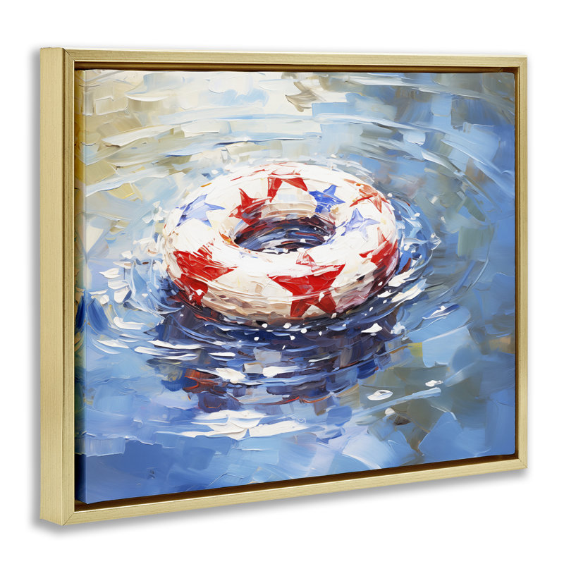 «Patriotic Pool Floatie Floater», art mural par Arlington Prints, H 17 po x l 21 po, Cadre flottant gris lustré