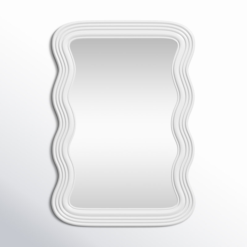 White Wavy Framed Glass Accent Mirror