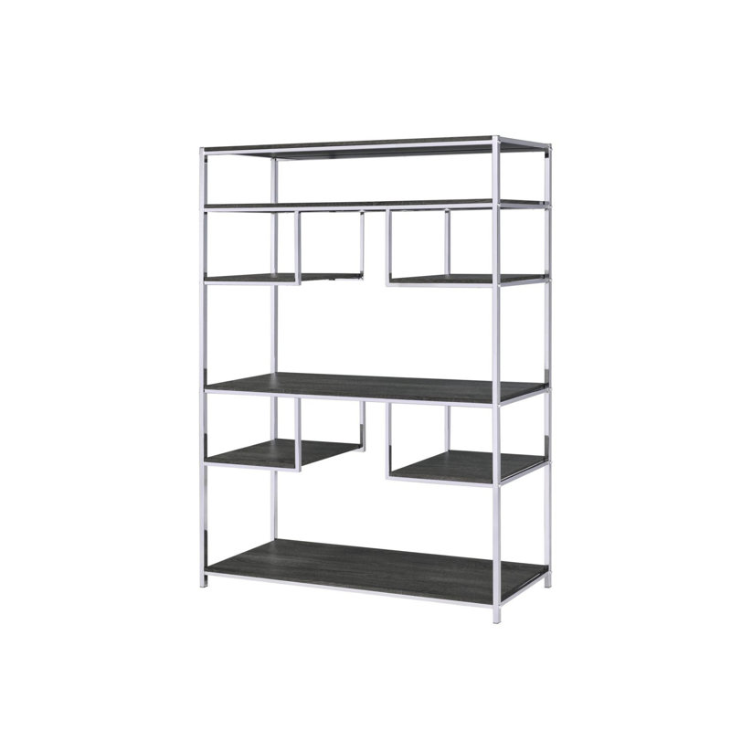 Rustic Gray Oak & Chrome Finish Bookshelf