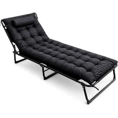Folding Camping Cot 5-Position Adjustable Camp Bed with Mattress Pillow