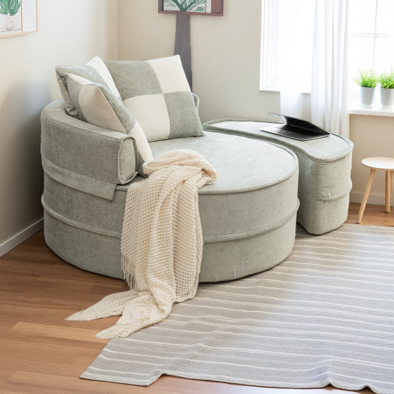 Fauteuil demi-tonneau d'appoint surdimensionné avec 5 coussins en chenille rembourrée avec canapé et repose-pieds pour le salon