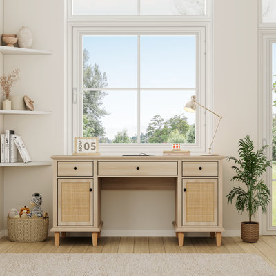 Boho Natural Rattan 58" Modern Executive Desk