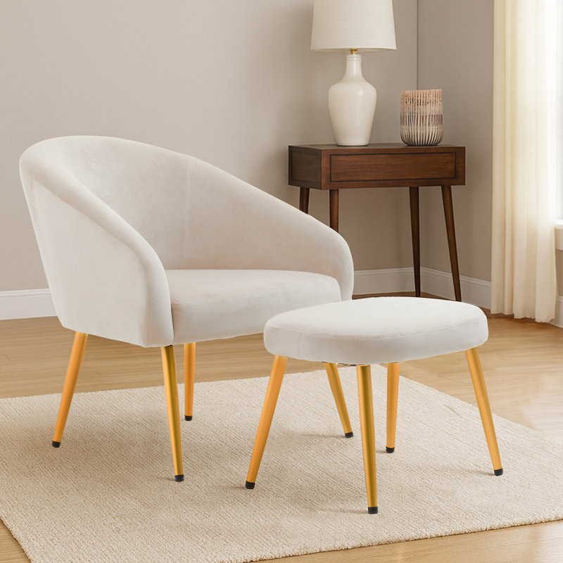 72cm Wide Velvet Footstool Ottoman, Beige