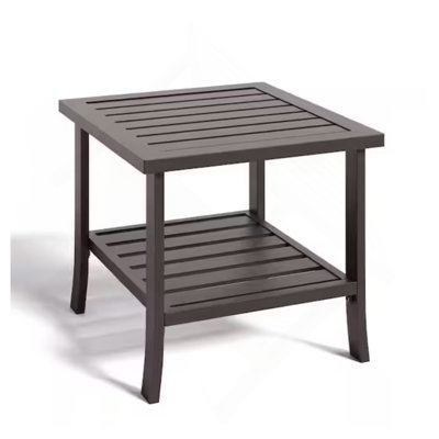 Square Brown Metal Outdoor Side Table, 2-Tier All-Weather Patio End Table With Durable Construction And Versatile Design