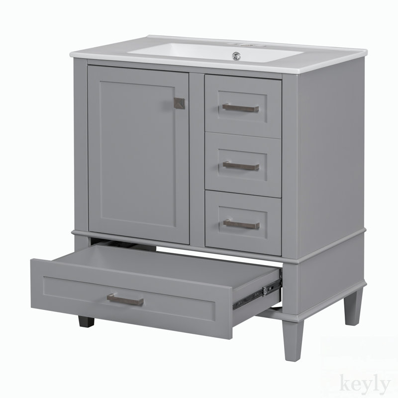 Efird 30 " W Free Standing Wall Mounted 1 Single Vanity Bathroom Vanity With Ceramic Top, Gray