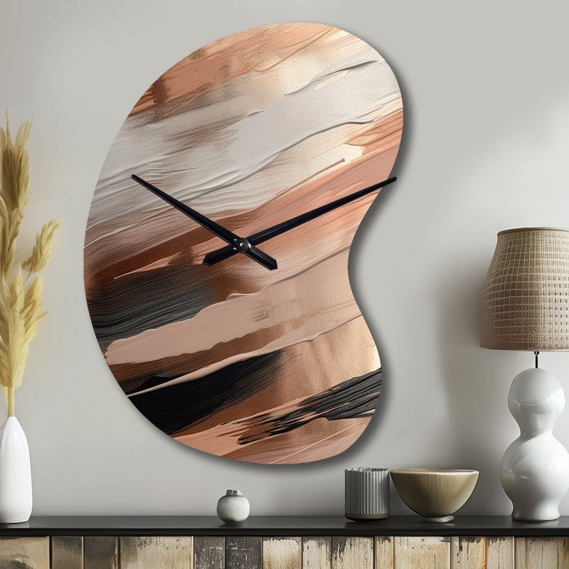 Horloge murale abstraite en forme de flèche rose et or rose II, Petit