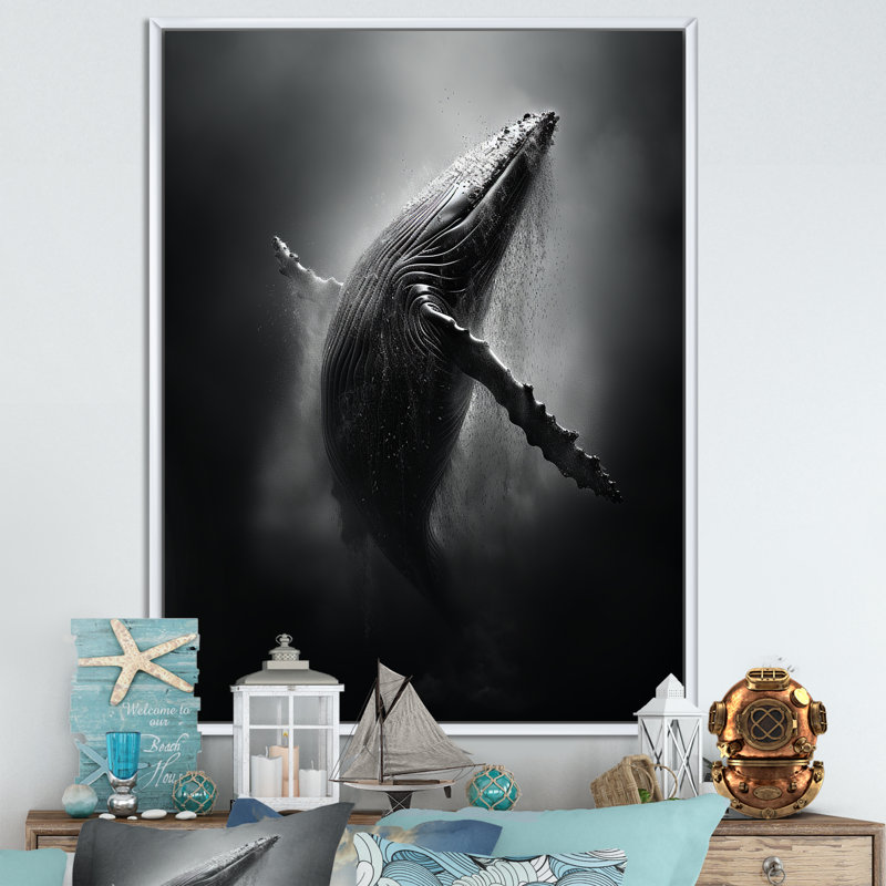 Whale Dance I - Whale Animal, art mural, Cadre flottant blanc, H 40 po x l 30 po x P 1,5 po
