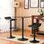 Table de bar carrée réglable noire et 2 tabourets pivotants en cuir pour le salon en métal avec patio